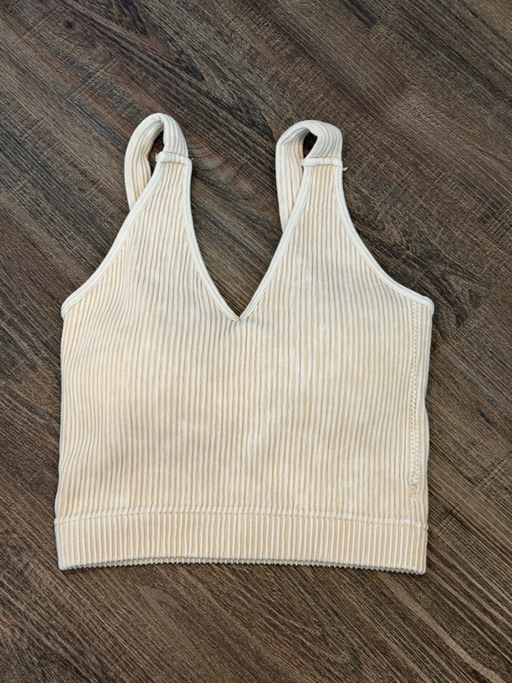 NWOT Zenana Mineral Washed Ribbed Cropped Tank Padded Sand Beige | Size S/M